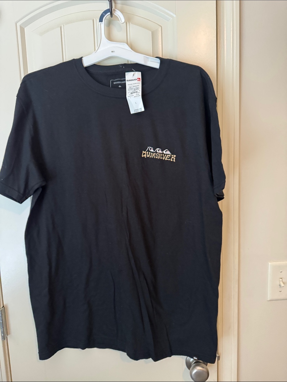 Quiksilver Black Tee with Small Gold Logo